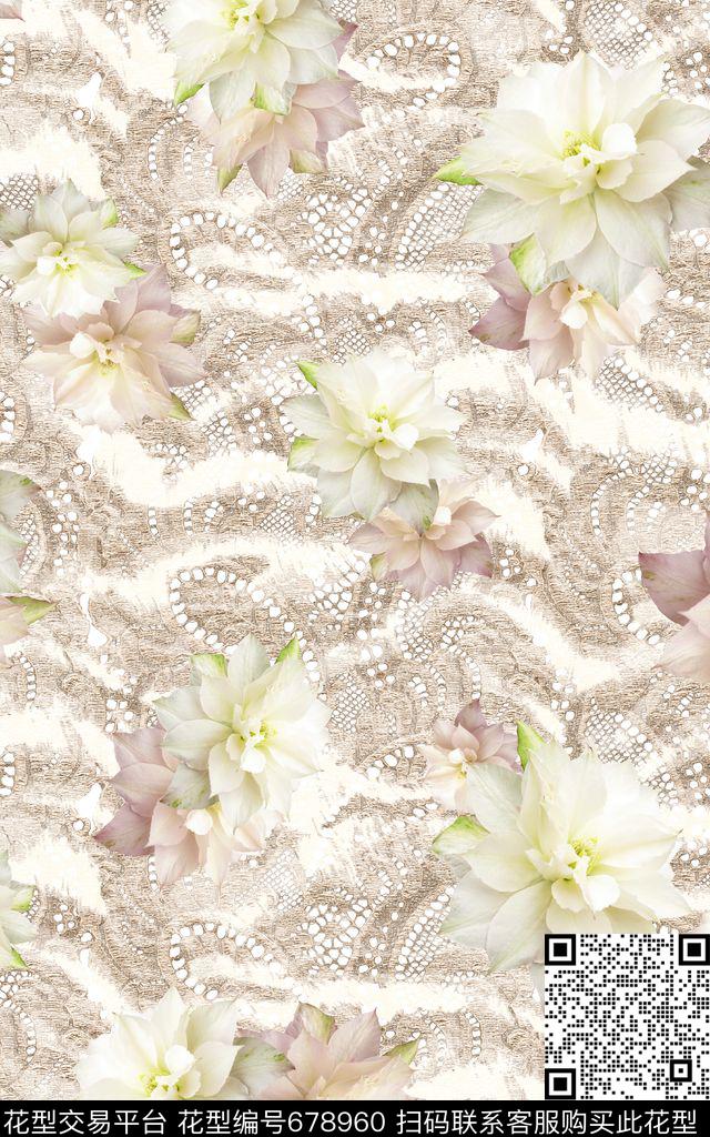 三色堇花朵花簇数码印花华亿平台下载（图片编号: 678960） - 瓦栏（Walan）