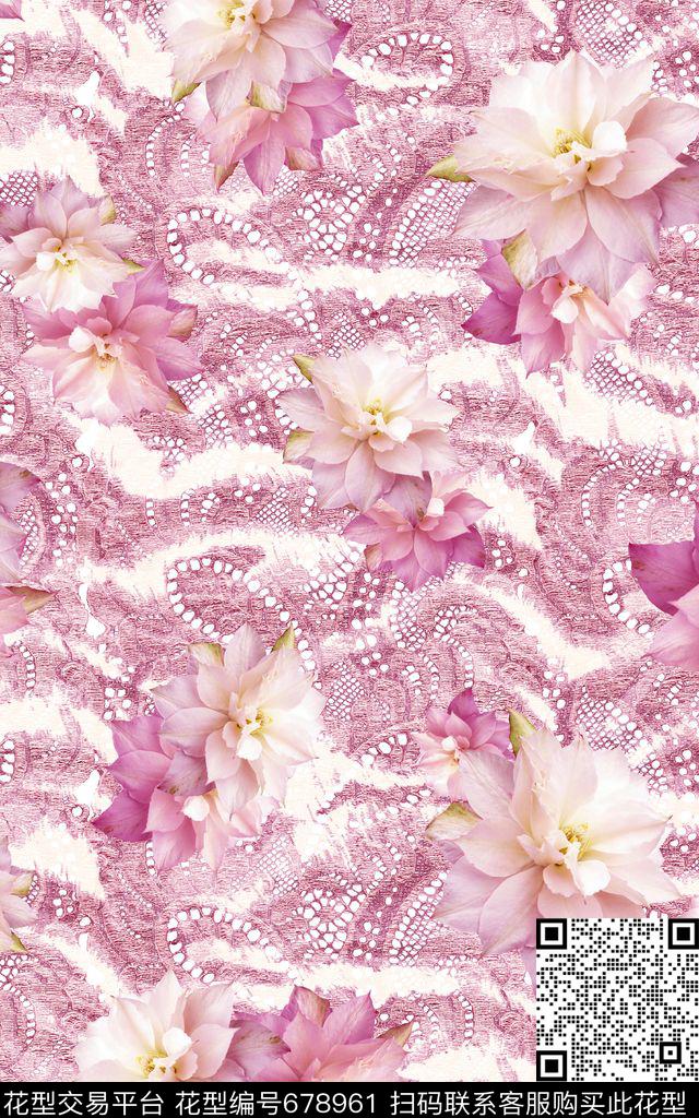 三色堇花朵花簇数码印花华亿平台下载（图片编号: 678961） - 瓦栏（Walan）