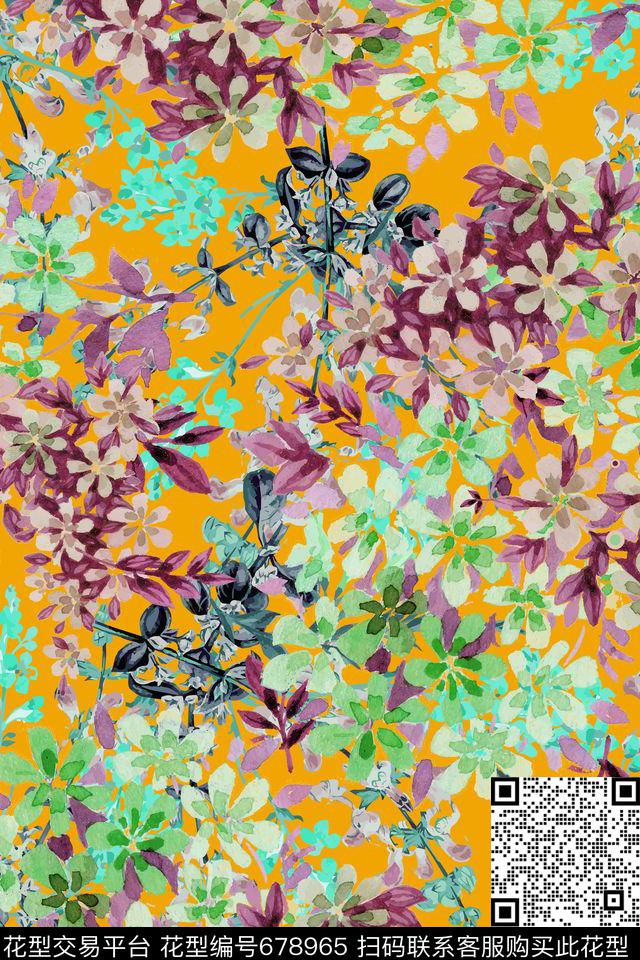 优雅乱花薰衣草数码印花华亿平台下载（图片编号: 678965） - 瓦栏（Walan）