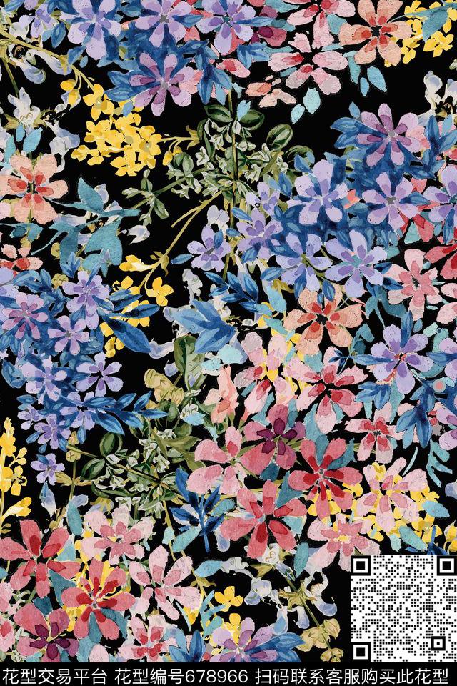 乱花薰衣草清新数码印花华亿平台下载（图片编号: 678966） - 瓦栏（Walan）