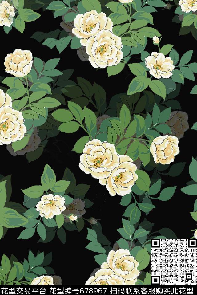 牡丹乱花花卉传统印花华亿平台下载（图片编号: 678967） - 瓦栏（Walan）