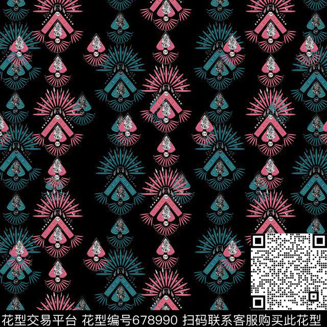 民族风宝石民族图案数码印花华亿平台下载（图片编号: 678990） - 瓦栏（Walan）