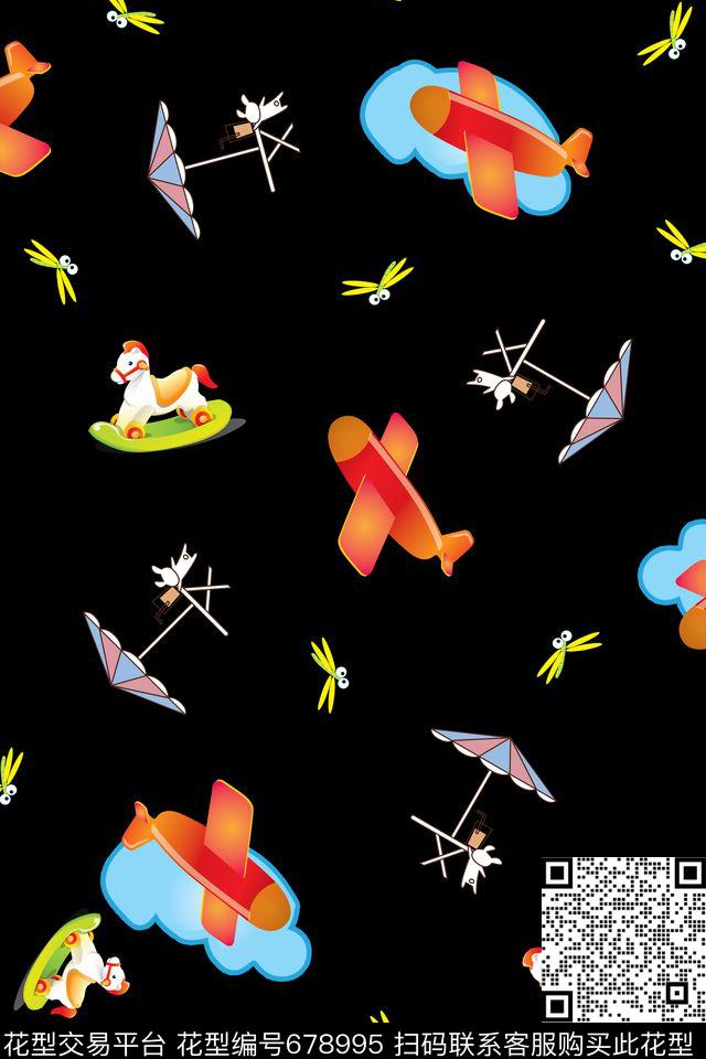 儿童画飞机木马传统印花华亿平台下载（图片编号: 678995） - 瓦栏（Walan）