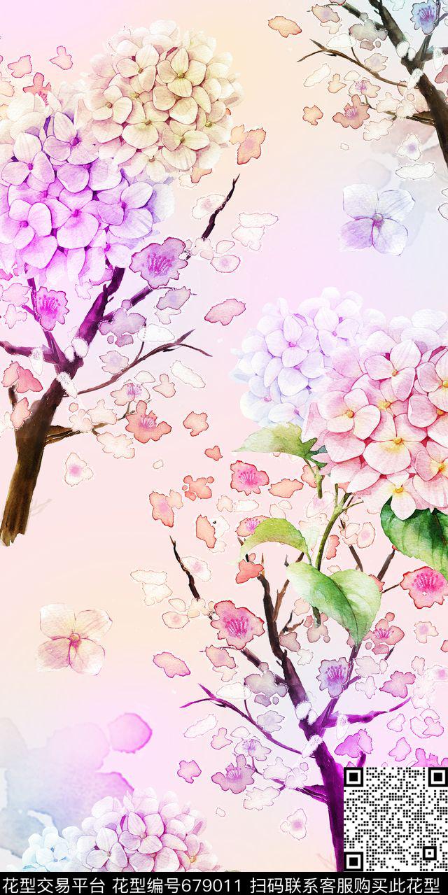 大花花朵花卉数码印花华亿平台下载（图片编号: 679011） - 瓦栏（Walan）