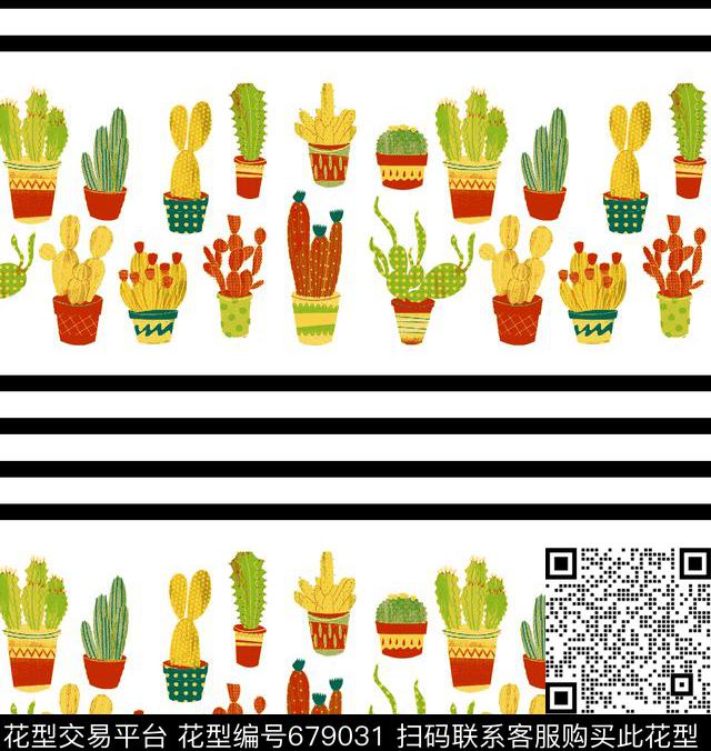 仙人球小花女装手绘仙人球小花数码印花华亿平台下载（图片编号: 679031） - 瓦栏（Walan）