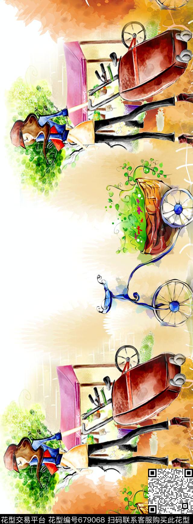 风景卡通水彩数码印花华亿平台下载（图片编号: 679068） - 瓦栏（Walan）