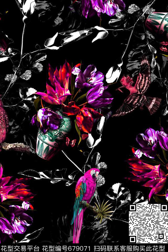 女装花卉油画数码印花华亿平台下载（图片编号: 679071） - 瓦栏（Walan）