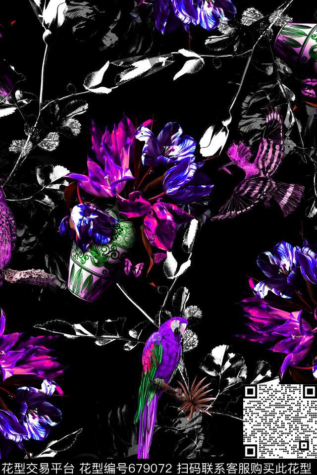 女装花卉油画数码印花华亿平台下载（图片编号: 679072） - 瓦栏（Walan）