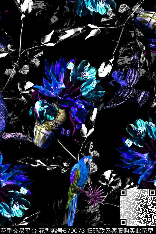 女装花卉油画数码印花华亿平台下载（图片编号: 679073） - 瓦栏（Walan）