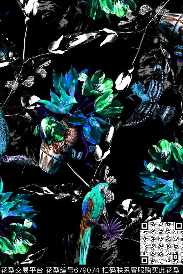 女装花卉油画数码印花华亿平台下载（图片编号: 679074） - 瓦栏（Walan）