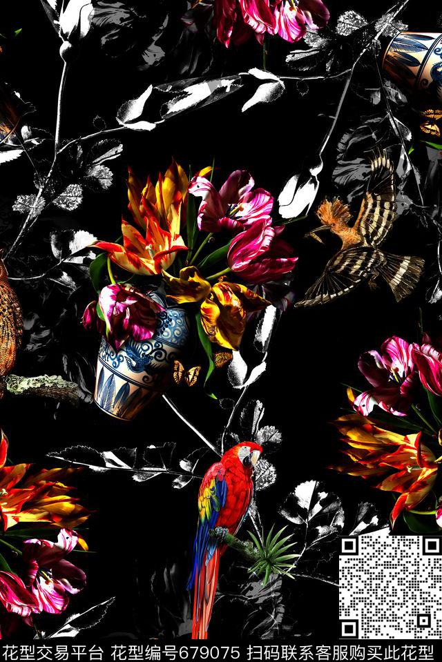 女装花卉油画数码印花华亿平台下载（图片编号: 679075） - 瓦栏（Walan）