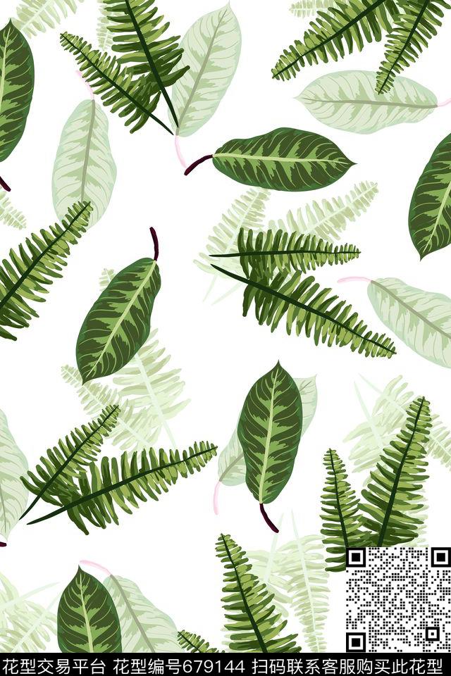 树叶松针植物传统印花华亿平台下载（图片编号: 679144） - 瓦栏（Walan）