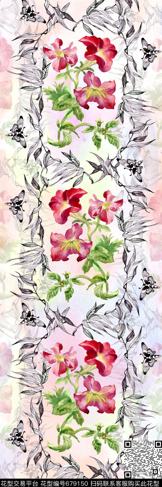 水彩手绘玫瑰数码印花华亿平台下载（图片编号: 679150） - 瓦栏（Walan）
