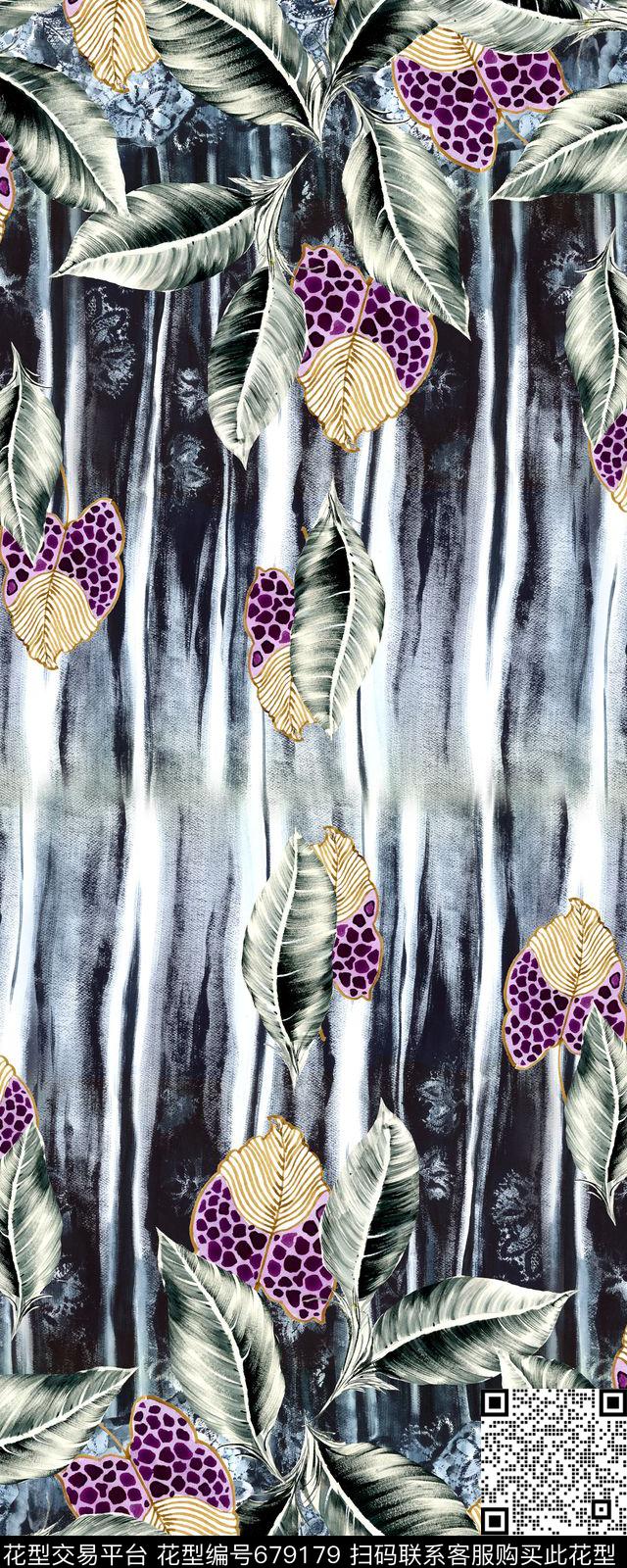 手绘叶子数码印花华亿平台下载（图片编号: 679179） - 瓦栏（Walan）
