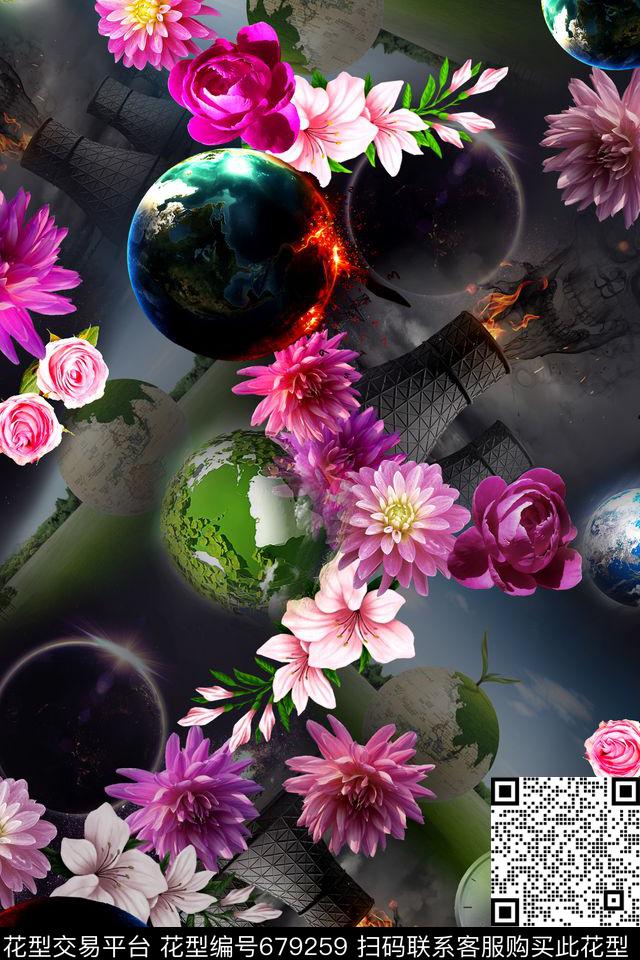 大花花朵花卉数码印花华亿平台下载（图片编号: 679259） - 瓦栏（Walan）