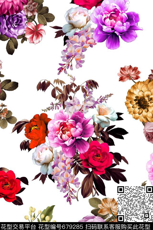 乱花花朵花卉数码印花华亿平台下载（图片编号: 679285） - 瓦栏（Walan）