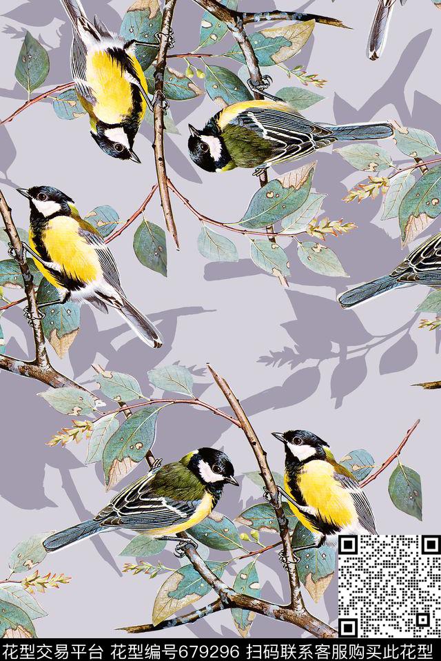 手绘水彩大气水彩鸟数码印花华亿平台下载（图片编号: 679296） - 瓦栏（Walan）