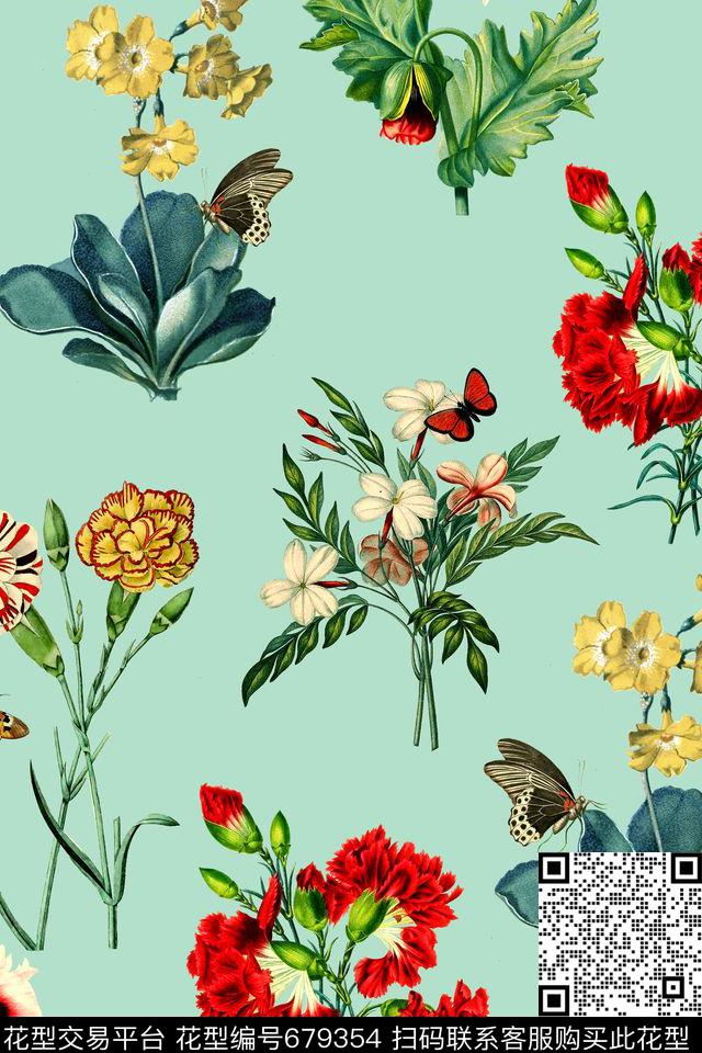 时尚手绘花卉数码印花华亿平台下载（图片编号: 679354） - 瓦栏（Walan）
