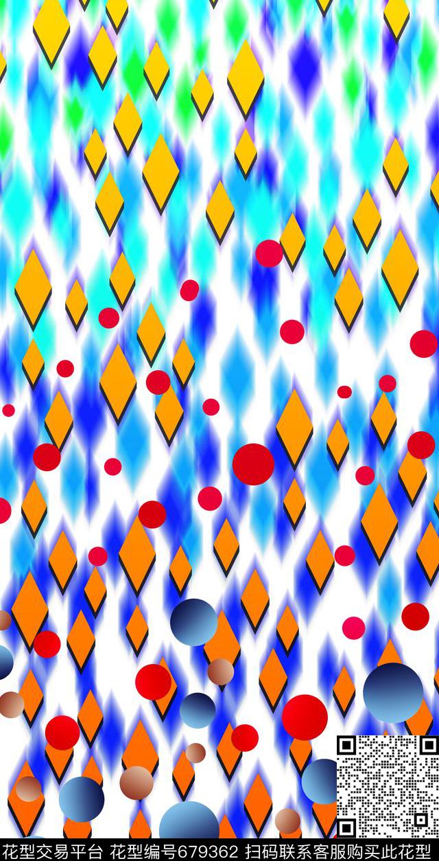 几何、菱形、圆圈、渐变色数码印花华亿平台下载（图片编号: 679362） - 瓦栏（Walan）