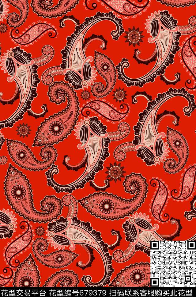 火腿花腰果佩斯利传统印花华亿平台下载（图片编号: 679379） - 瓦栏（Walan）