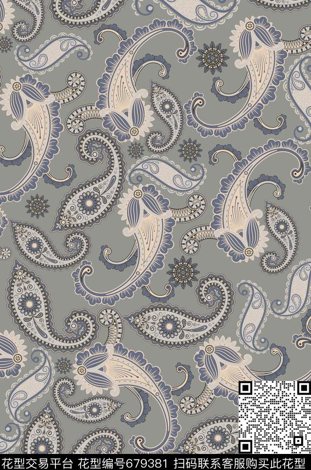 火腿花腰果佩斯利传统印花华亿平台下载（图片编号: 679381） - 瓦栏（Walan）