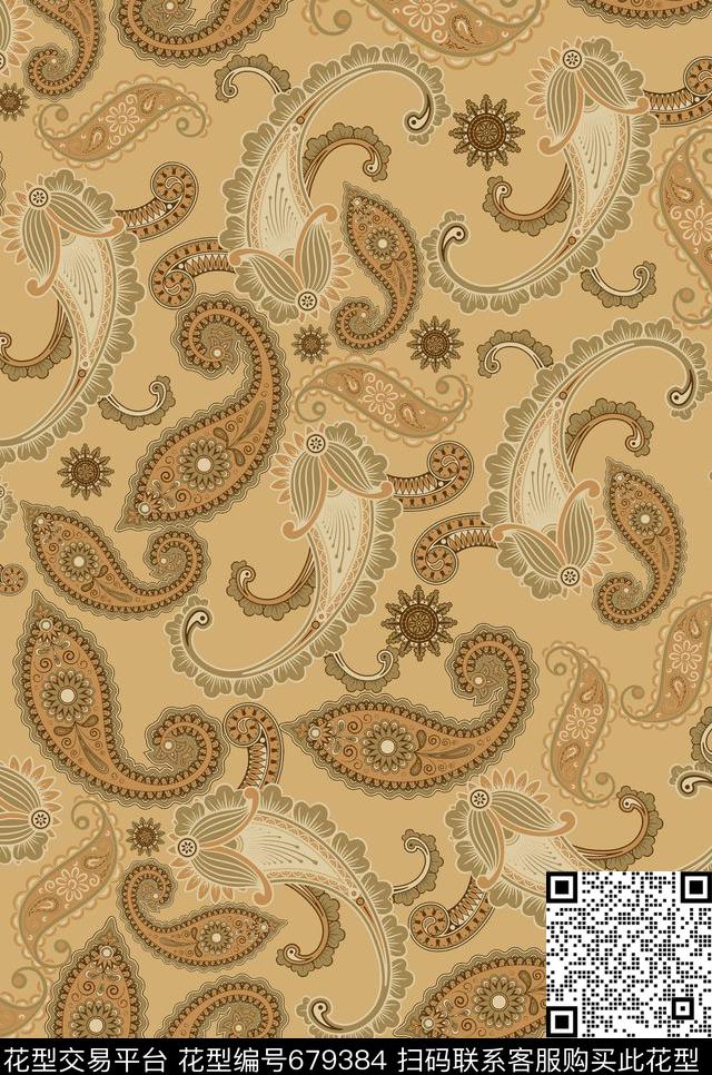 火腿花腰果佩斯利传统印花华亿平台下载（图片编号: 679384） - 瓦栏（Walan）