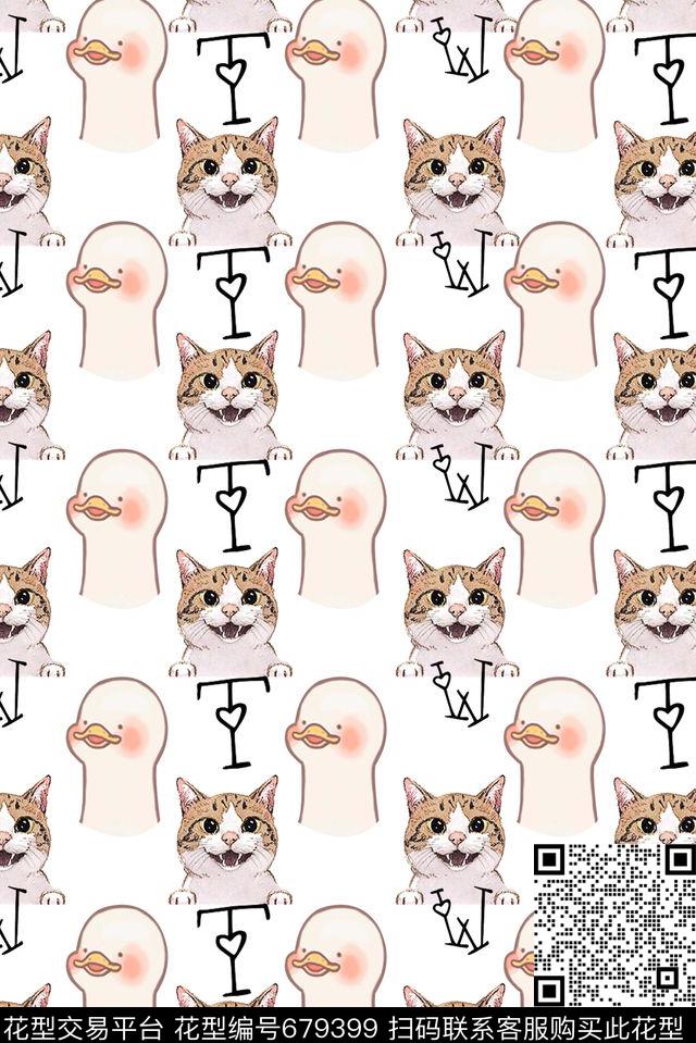 趣味猫咪字母数码印花华亿平台下载（图片编号: 679399） - 瓦栏（Walan）