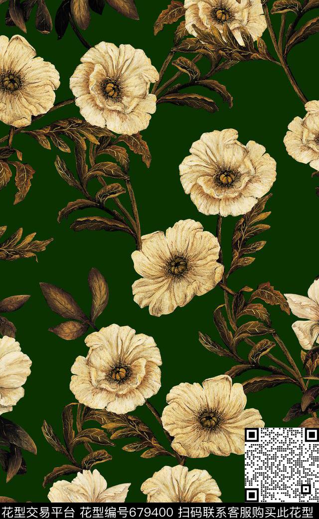 手绘复古花卉欧美复古花卉时尚配色复古花卉数码印花华亿平台下载（图片编号: 679400） - 瓦栏（Walan）