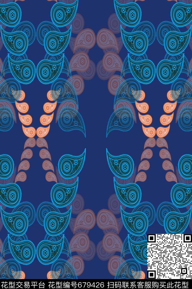 火腿花腰果花组合佩斯利图案数码印花华亿平台下载（图片编号: 679426） - 瓦栏（Walan）