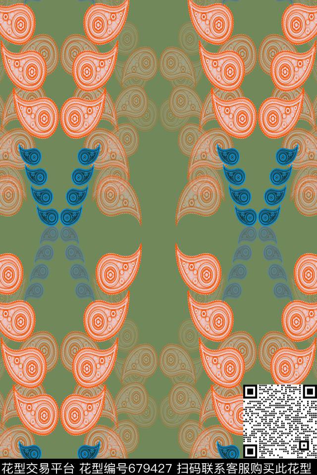火腿花腰果花组合佩斯利图案数码印花华亿平台下载（图片编号: 679427） - 瓦栏（Walan）