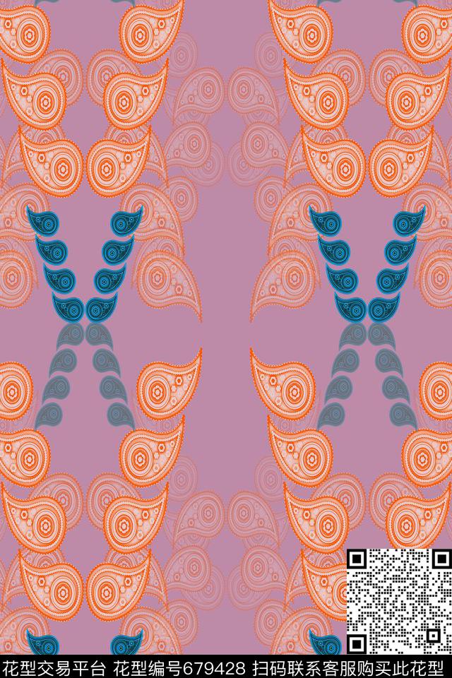 火腿花腰果花组合佩斯利图案数码印花华亿平台下载（图片编号: 679428） - 瓦栏（Walan）
