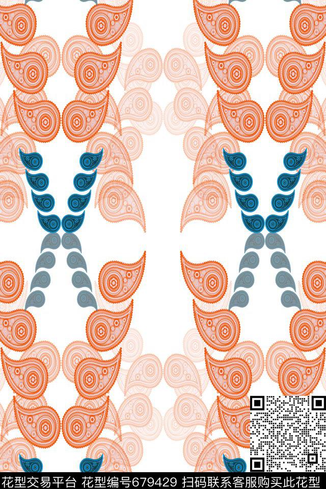 火腿花腰果花组合佩斯利图案数码印花华亿平台下载（图片编号: 679429） - 瓦栏（Walan）