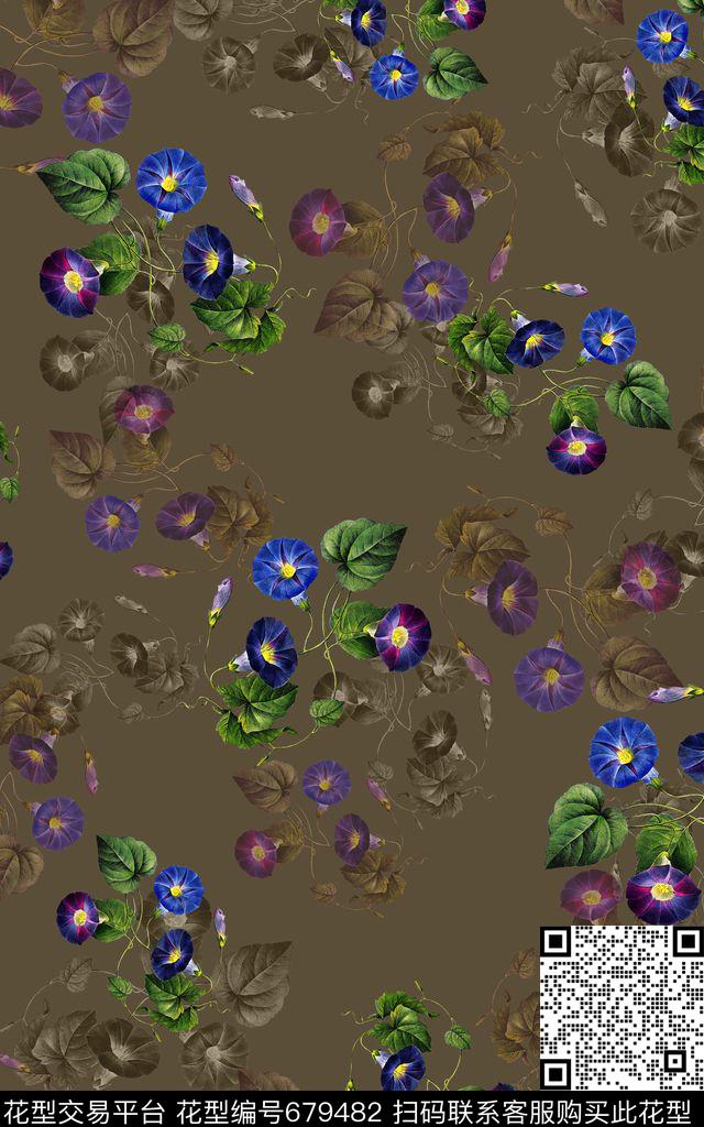 花卉牵牛花花朵喇叭花数码印花华亿平台下载（图片编号: 679482） - 瓦栏（Walan）
