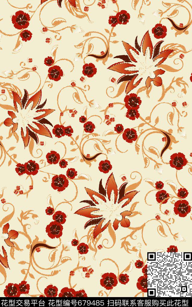 抽象花卉花朵绣花电绣数码印花华亿平台下载（图片编号: 679485） - 瓦栏（Walan）