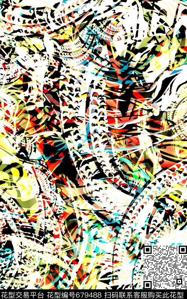 热带风抽象色块数码印花华亿平台下载（图片编号: 679488） - 瓦栏（Walan）