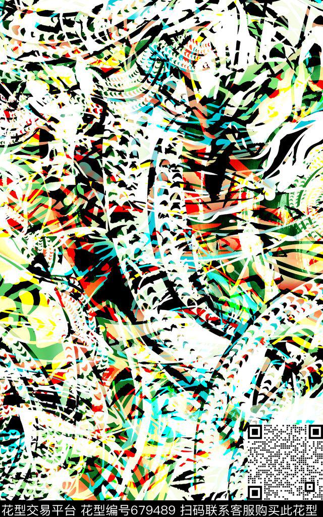 热带风抽象色块数码印花华亿平台下载（图片编号: 679489） - 瓦栏（Walan）