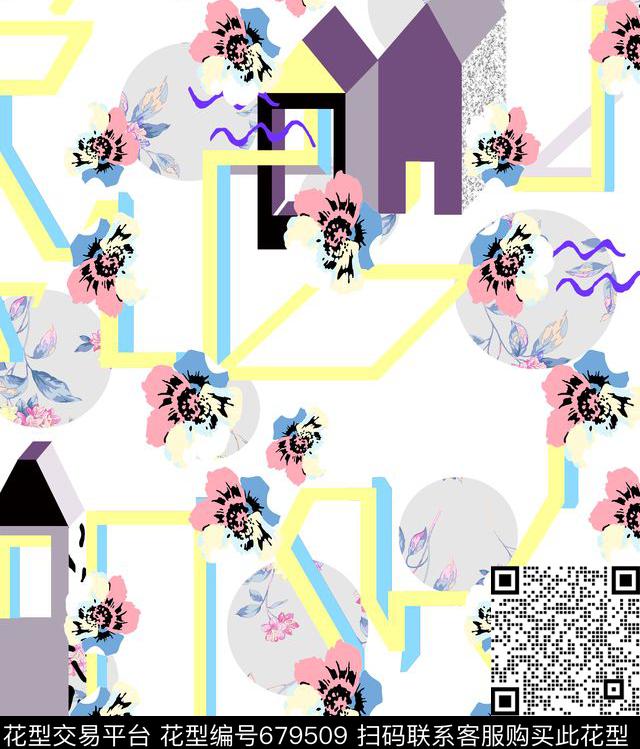 趣味建筑线条传统印花华亿平台下载（图片编号: 679509） - 瓦栏（Walan）