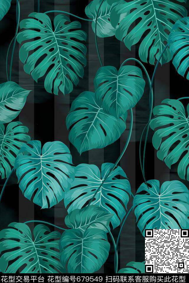 矢量龟背竹暗夜传统印花华亿平台下载（图片编号: 679549） - 瓦栏（Walan）