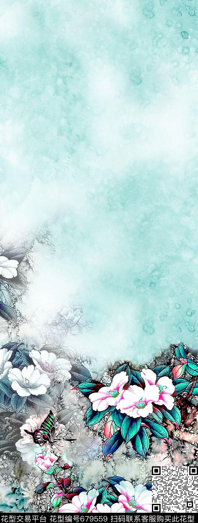 旗袍工笔国画数码印花华亿平台下载（图片编号: 679559） - 瓦栏（Walan）