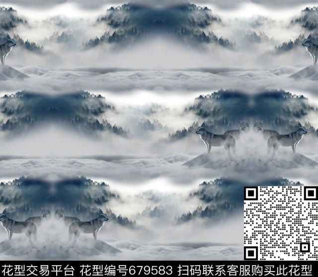 森林雪狼花卉数码印花华亿平台下载（图片编号: 679583） - 瓦栏（Walan）