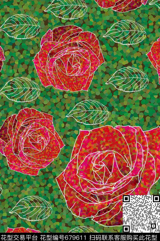 绘制花卉玫瑰数码印花华亿平台下载（图片编号: 679611） - 瓦栏（Walan）