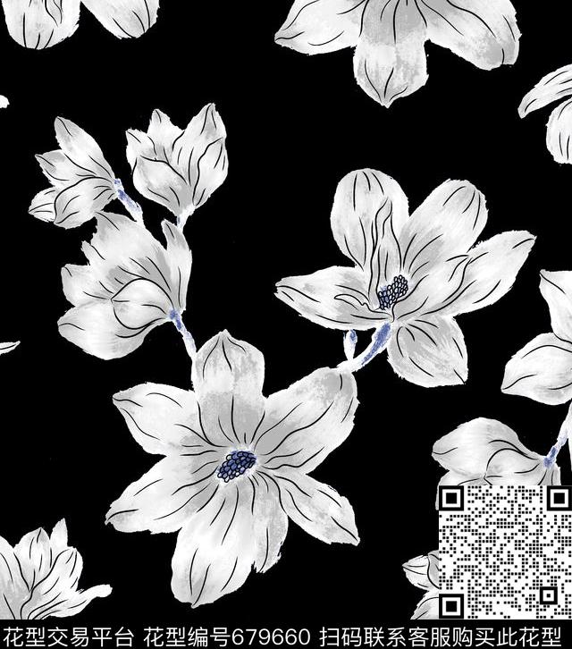 手绘花卉女装华亿平台手绘水彩花传统印花华亿平台下载（图片编号: 679660） - 瓦栏（Walan）