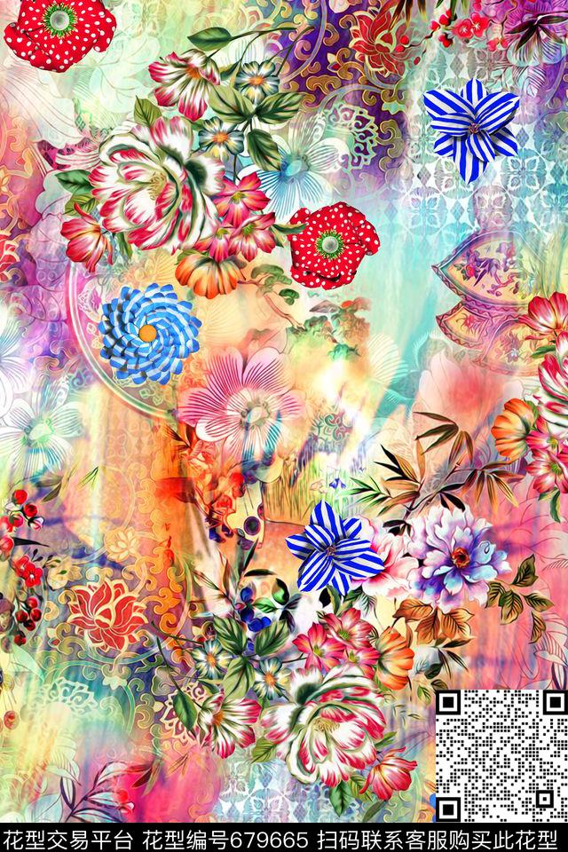 纹路底纹肌理花卉数码印花华亿平台下载（图片编号: 679665） - 瓦栏（Walan）