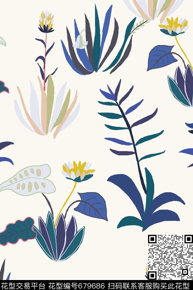花卉休闲植物纹传统印花华亿平台下载（图片编号: 679686） - 瓦栏（Walan）