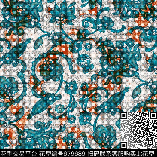 传统华亿平台格子底纹中老年装华亿平台数码印花华亿平台下载（图片编号: 679689） - 瓦栏（Walan）