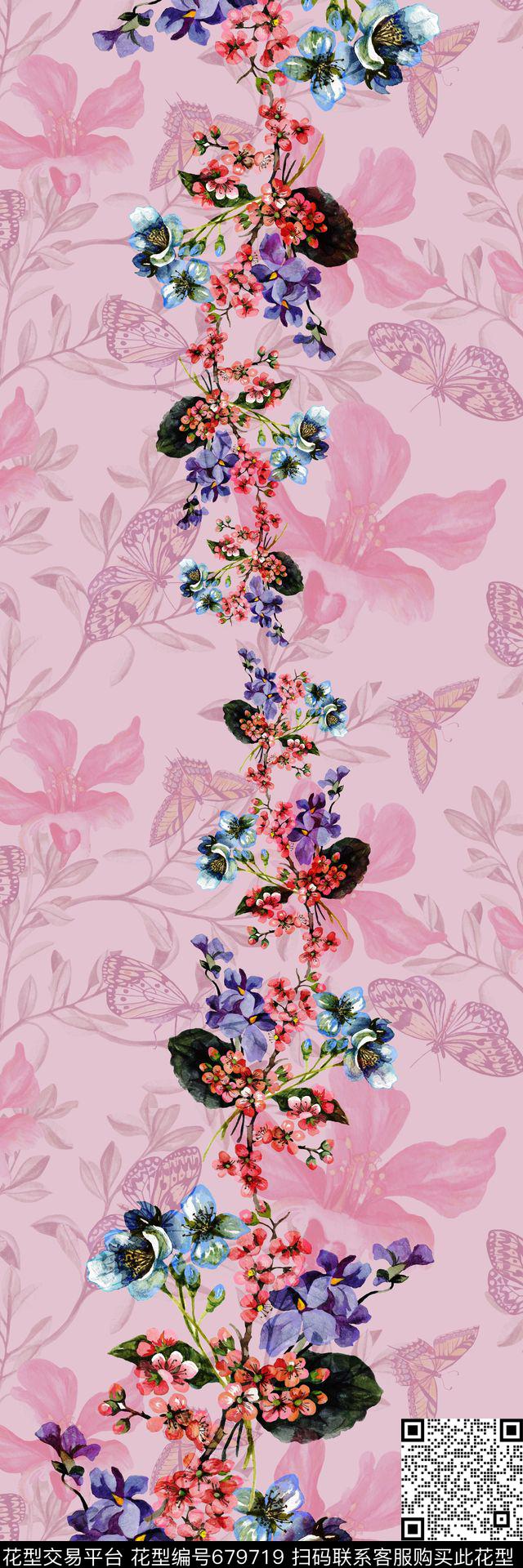 方巾手绘藤蔓数码印花华亿平台下载（图片编号: 679719） - 瓦栏（Walan）