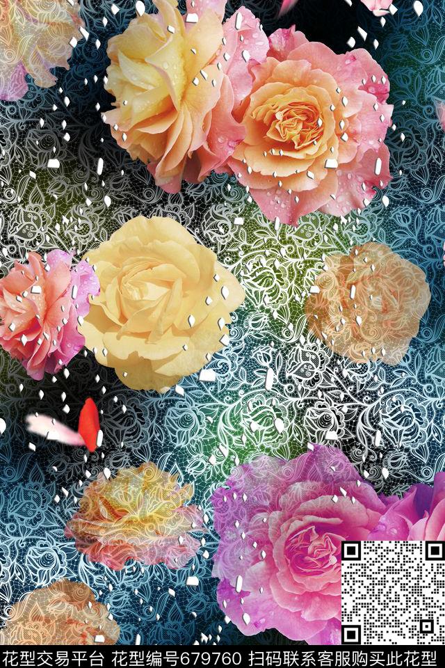 花朵花卉大花数码印花华亿平台下载（图片编号: 679760） - 瓦栏（Walan）