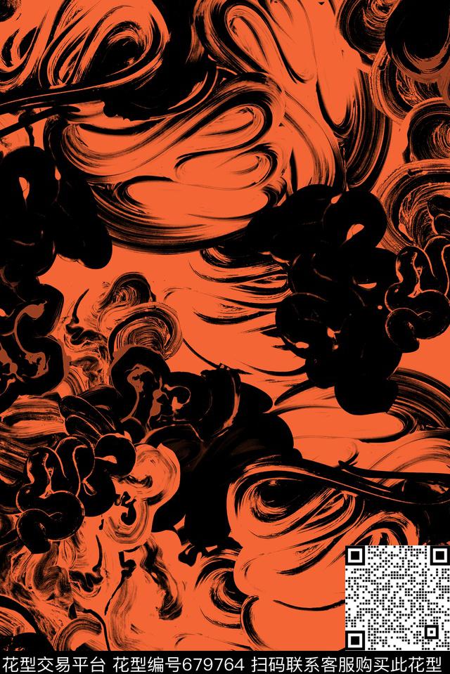 艺术抽象、笔触数码印花华亿平台下载（图片编号: 679764） - 瓦栏（Walan）