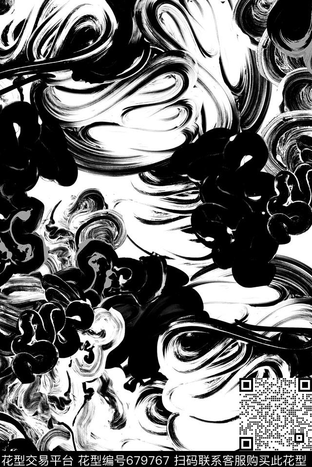 艺术抽象、笔触数码印花华亿平台下载（图片编号: 679767） - 瓦栏（Walan）