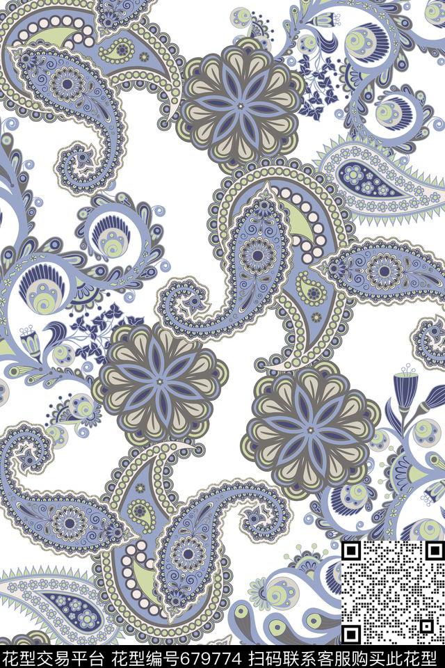 火腿花佩斯利腰果传统印花华亿平台下载（图片编号: 679774） - 瓦栏（Walan）